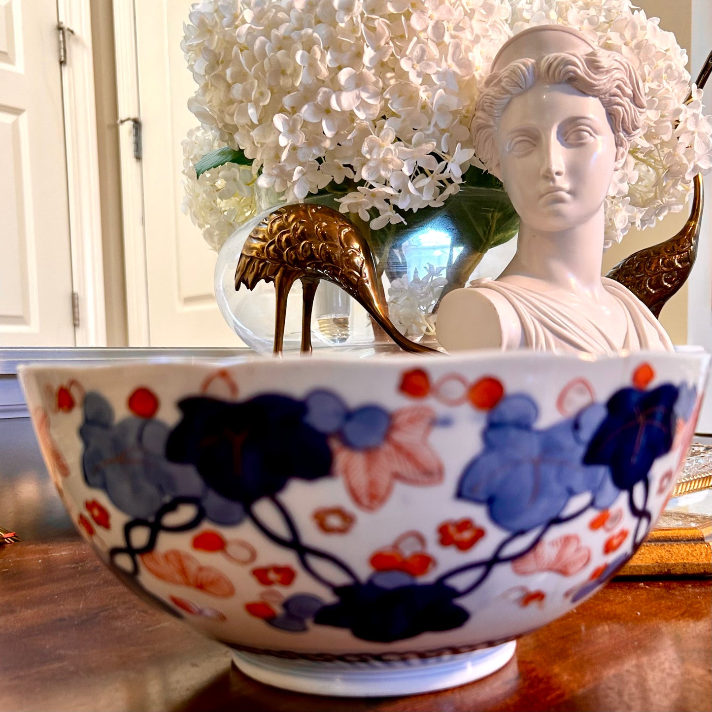 Gorgeous mid century vintage Imari vivid hand painted centerpiece bowl.