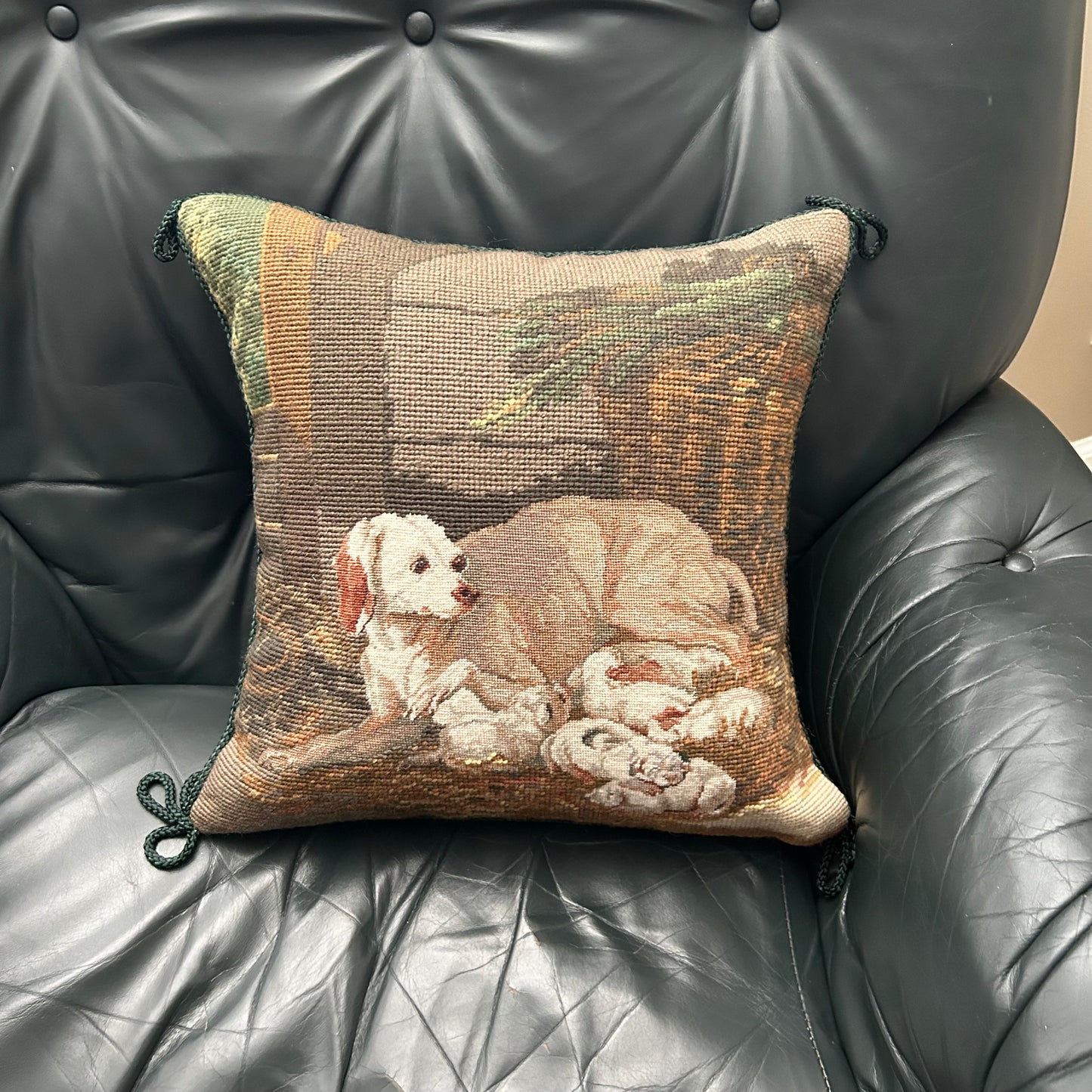 Rustic chic dog & puppies Needlepoint Pillow