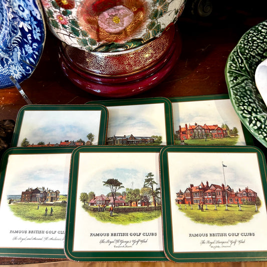 Set of 6 vintage Pimpernel of England cork coasters famous golf courses