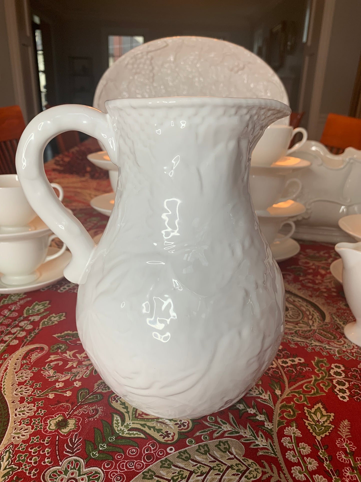 White Bordallo Pinheiro Pitcher, 9” Tall - Excellent!