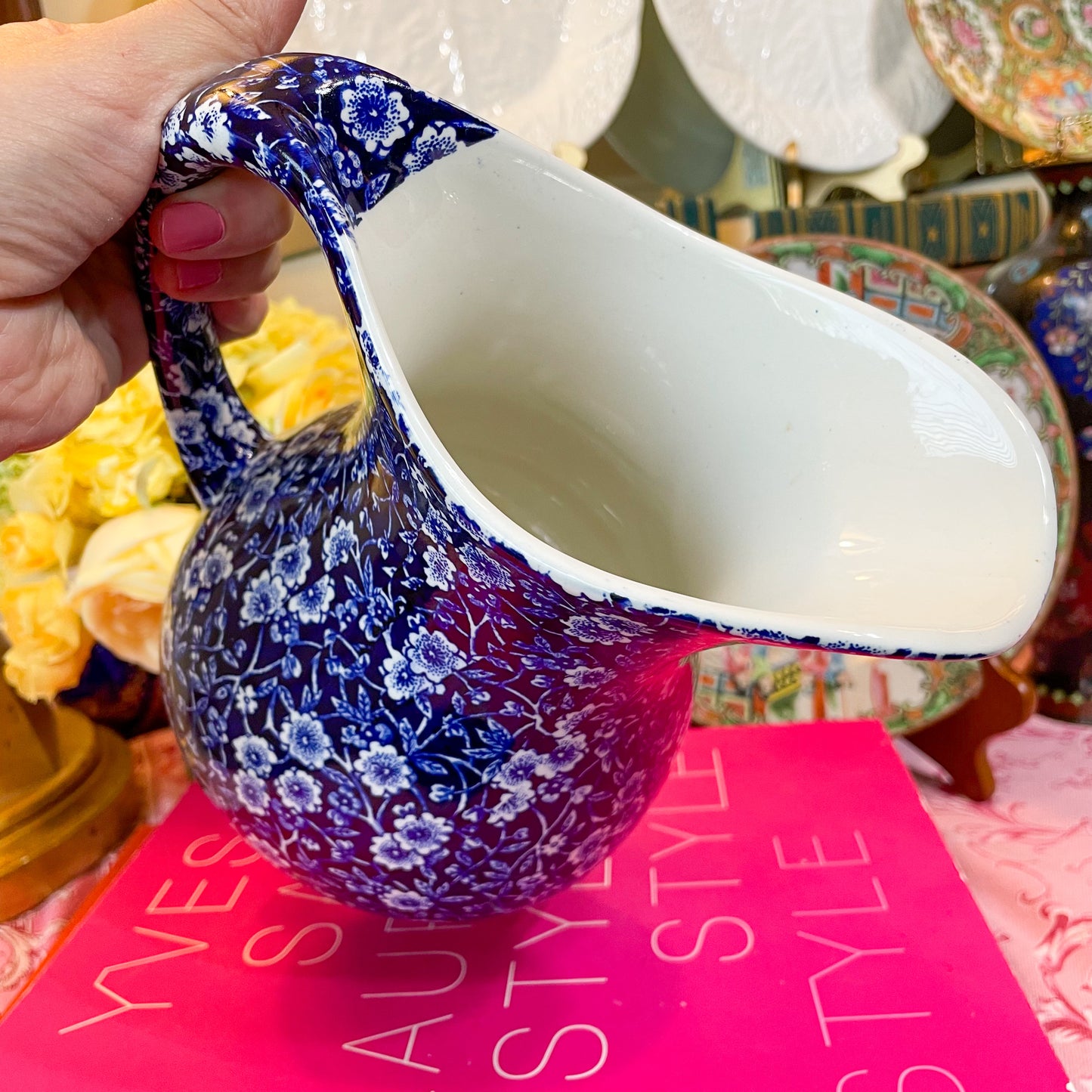 RESERVED Burleigh “Calico” English Blue and White Pitcher