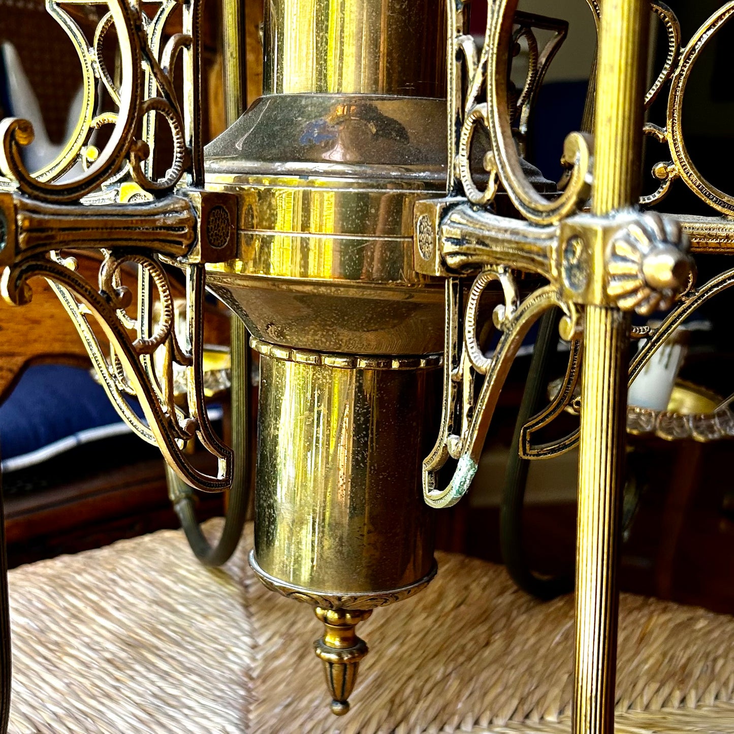 Vintage brass fretwork 6 arm chandelier
