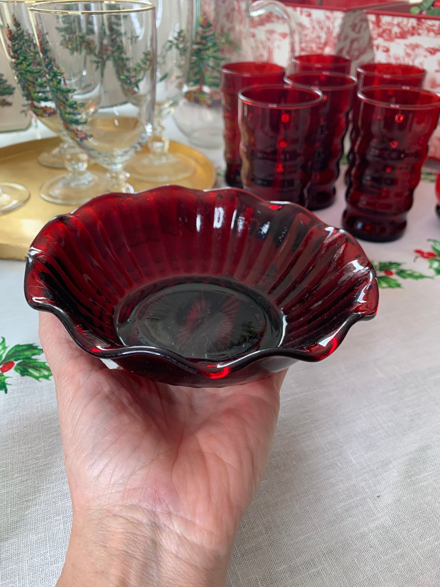 Ruby Red Fluted Edge Bowl