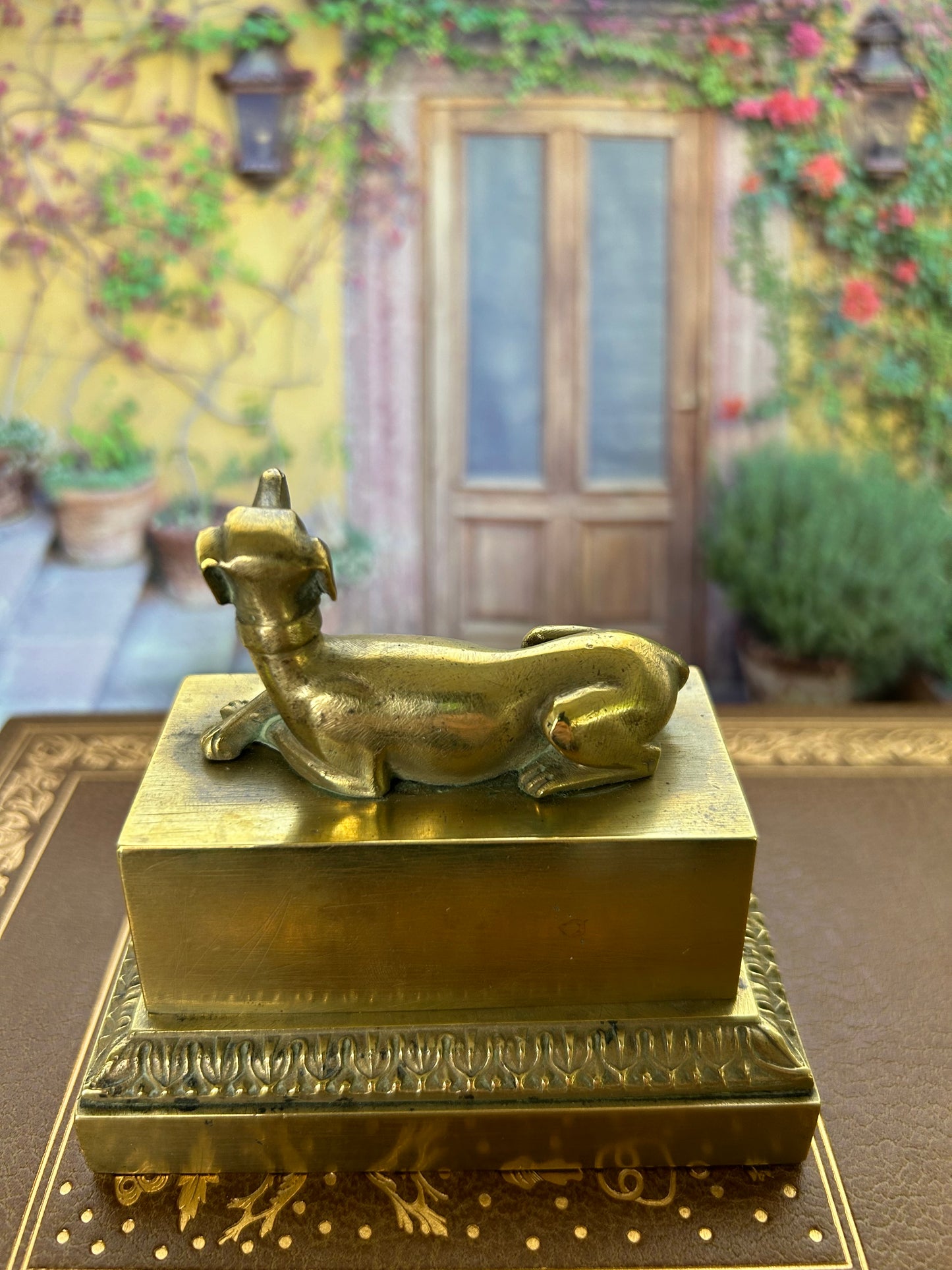 Stunning Bronze Dog Inkwell