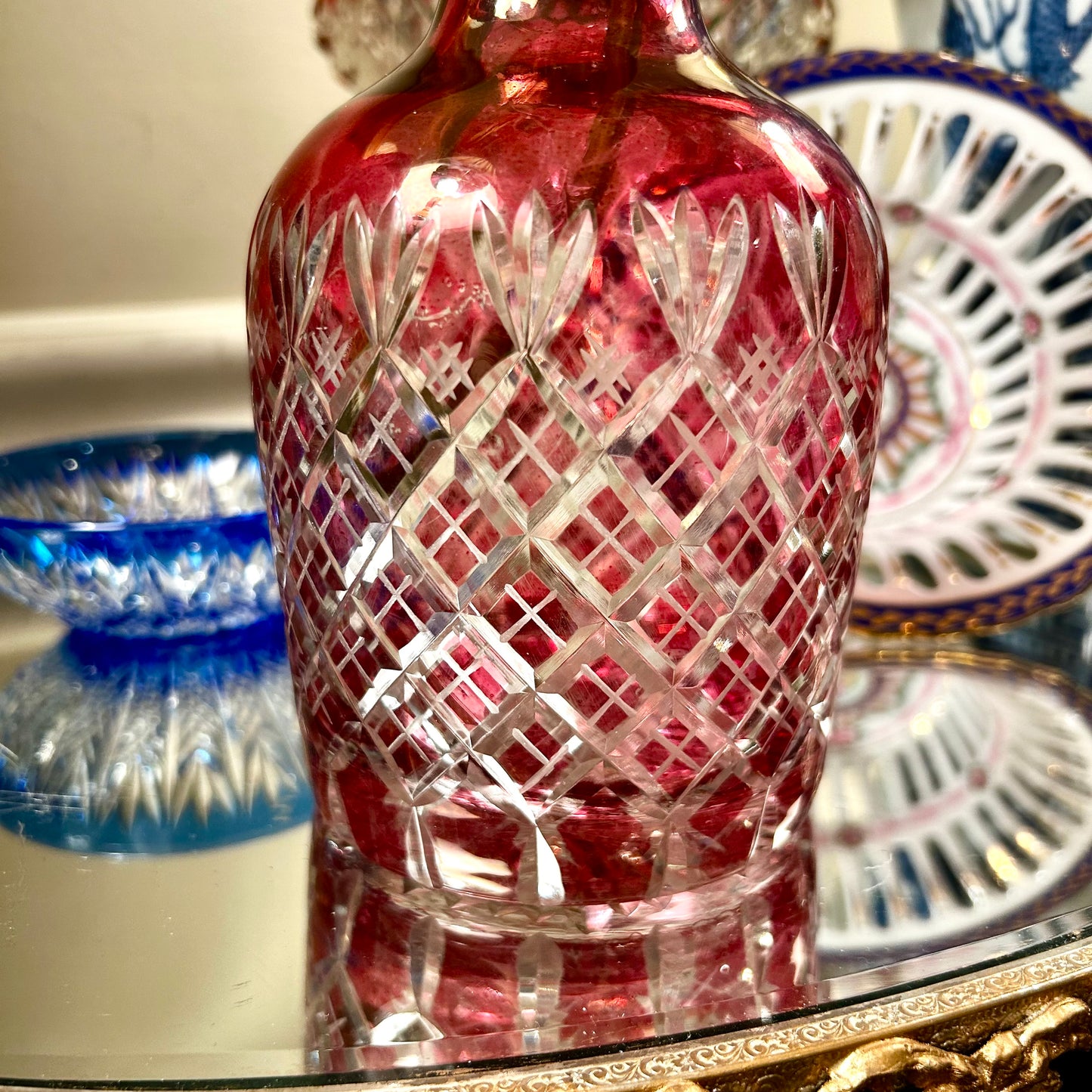 delightful vintage pink red cut crystal vase