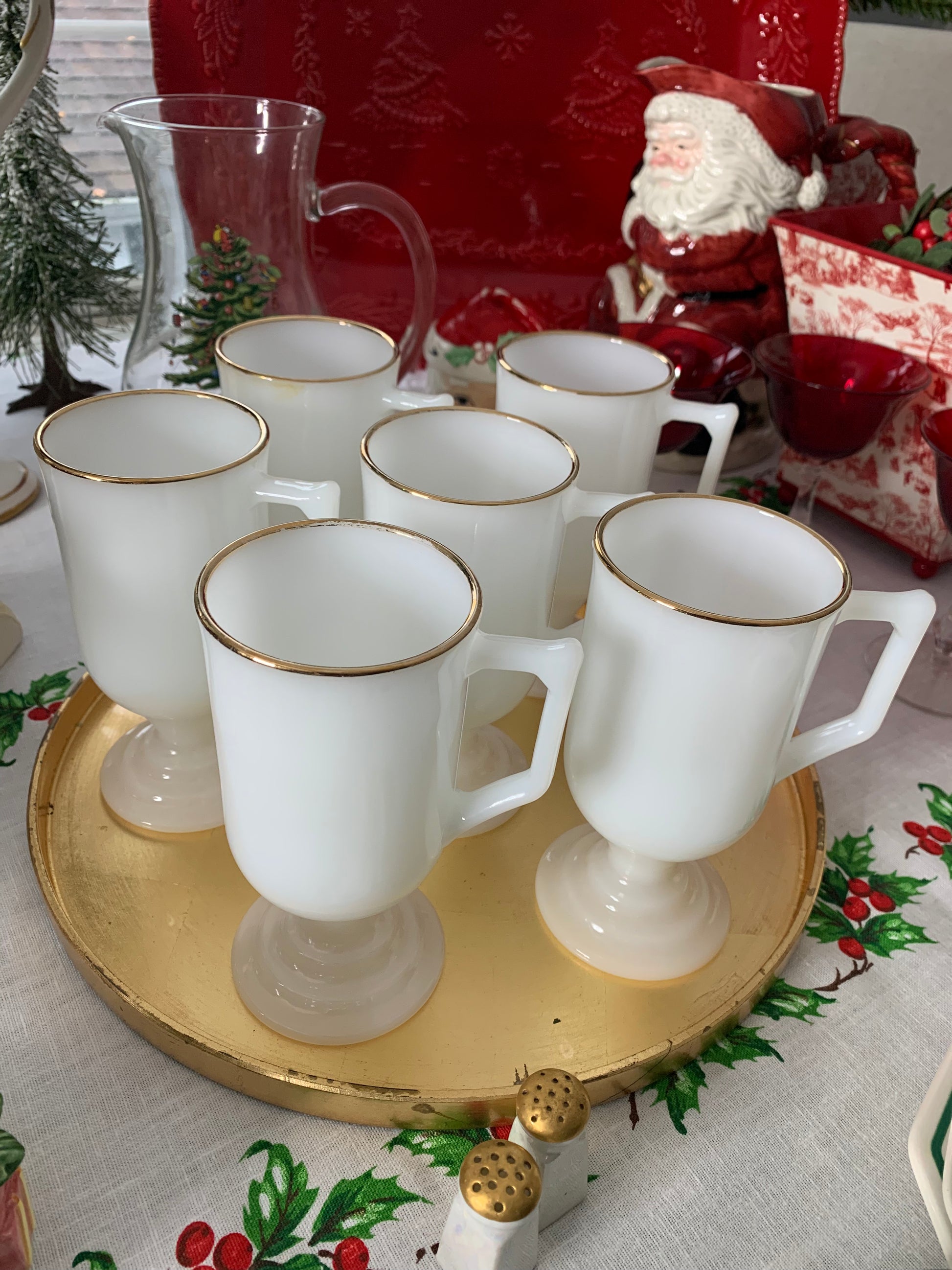 Milk Glass Irish Coffee Mugs Set of 3 Footed Milk Glass Mugs White Glass  Vintage Pedestal Mugs 