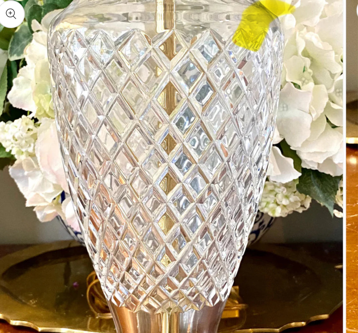 Sparkling statuesque crystal and brass lamp 30 in