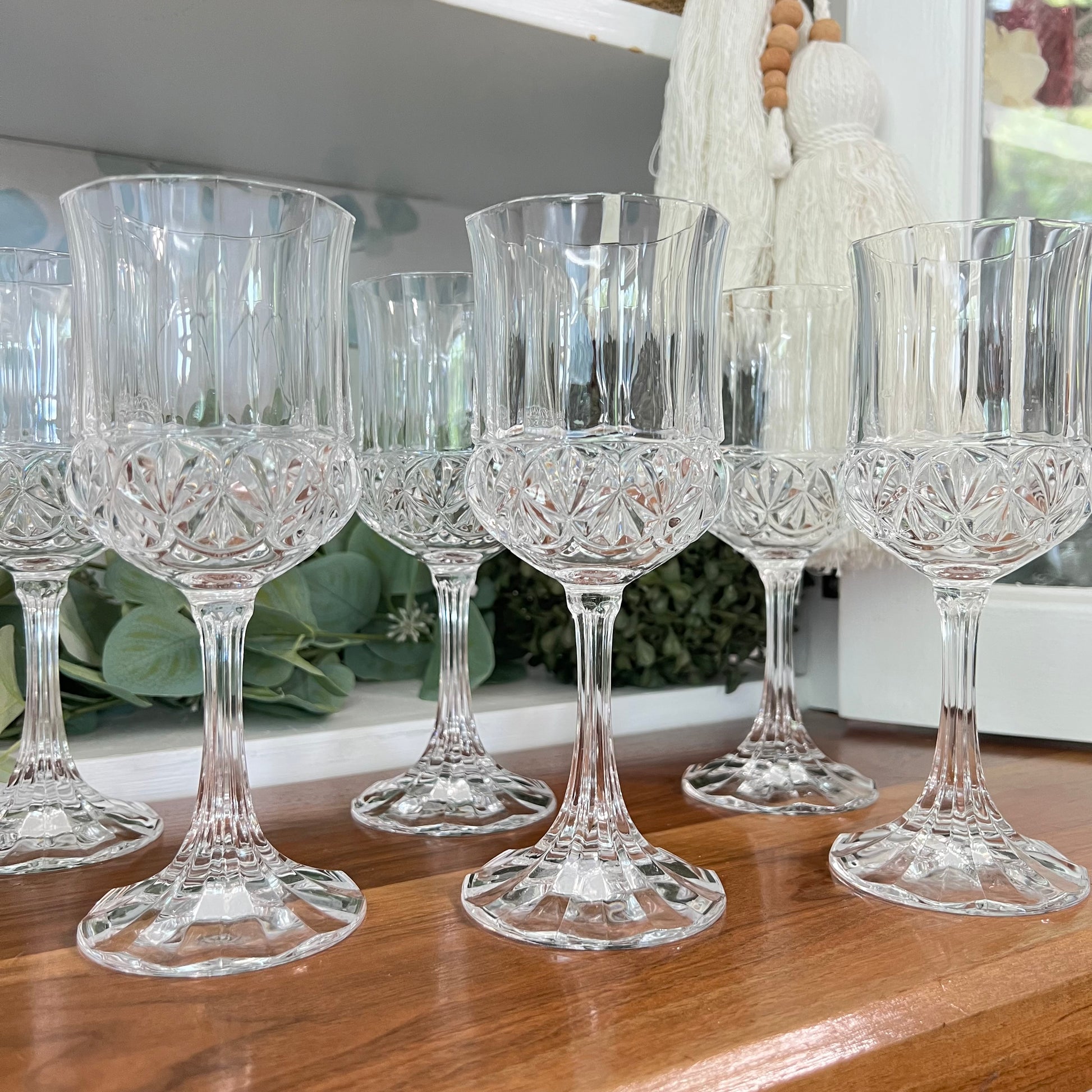 Set of 4 crystal water goblet stemware by designer Shannon Crystal