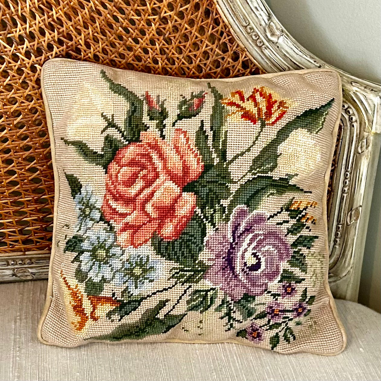 Fabulous floral vintage needlepoint pillows 3 available