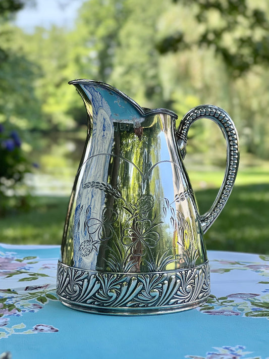Gorgeous Antique James W Tufts Silver Plate Pitcher - 9” tall