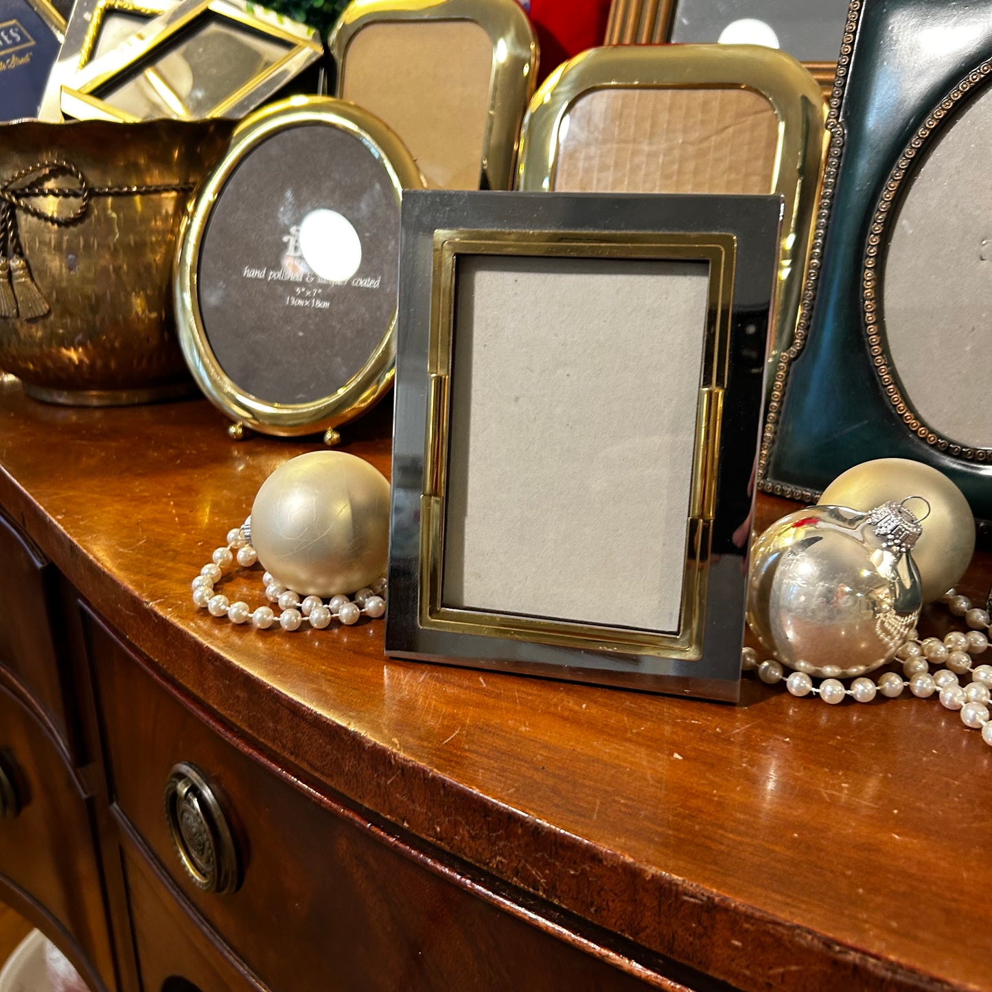 Vintage aged brass two toned photo frame