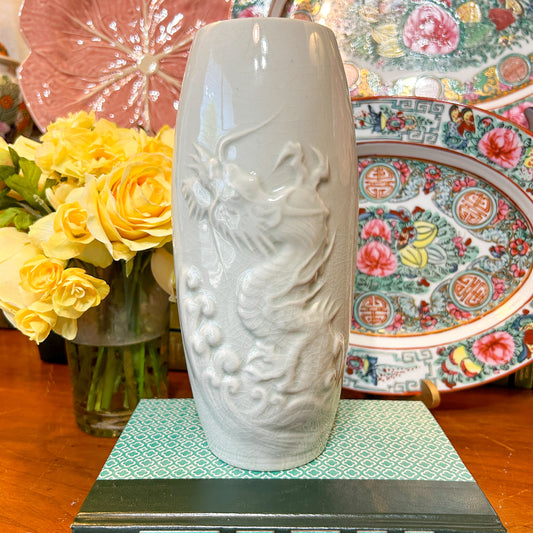 Chinese Dragon Relief Celadon Vase