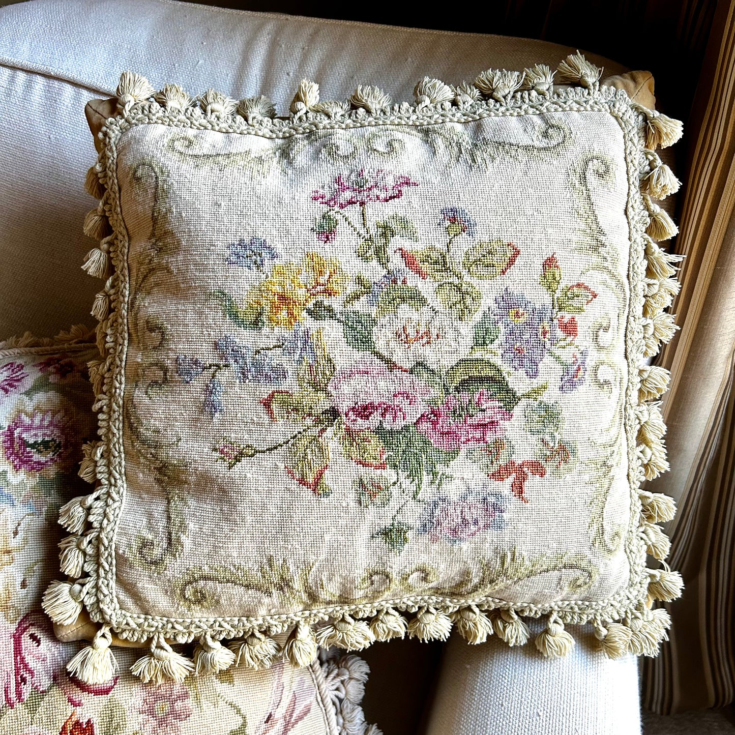 Beautiful large oversized custom needlepoint pillow.