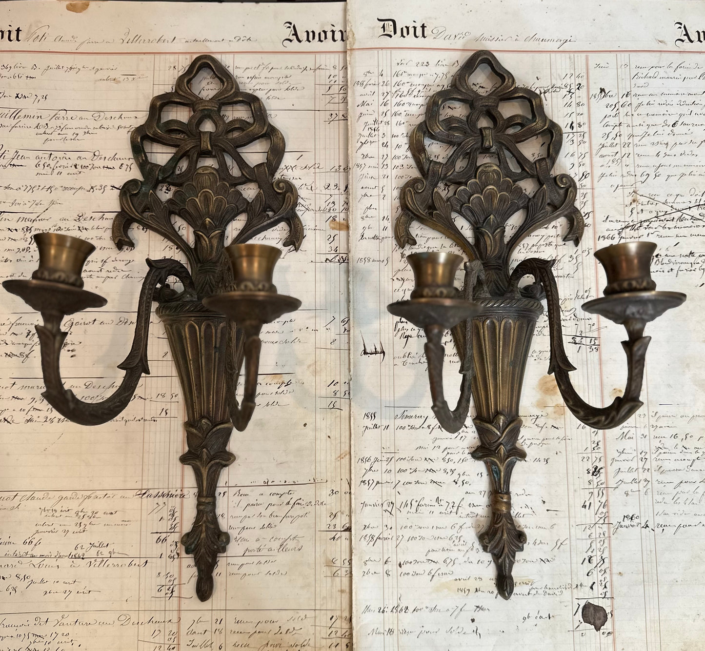 Excellent Pair of Vintage Ornate Brass Wall Candle Sconces Art Nouveau Regency Style