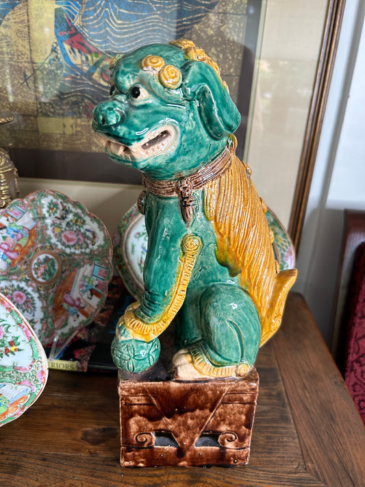 Antique Chinese Green Glazed Foo Dog 15”