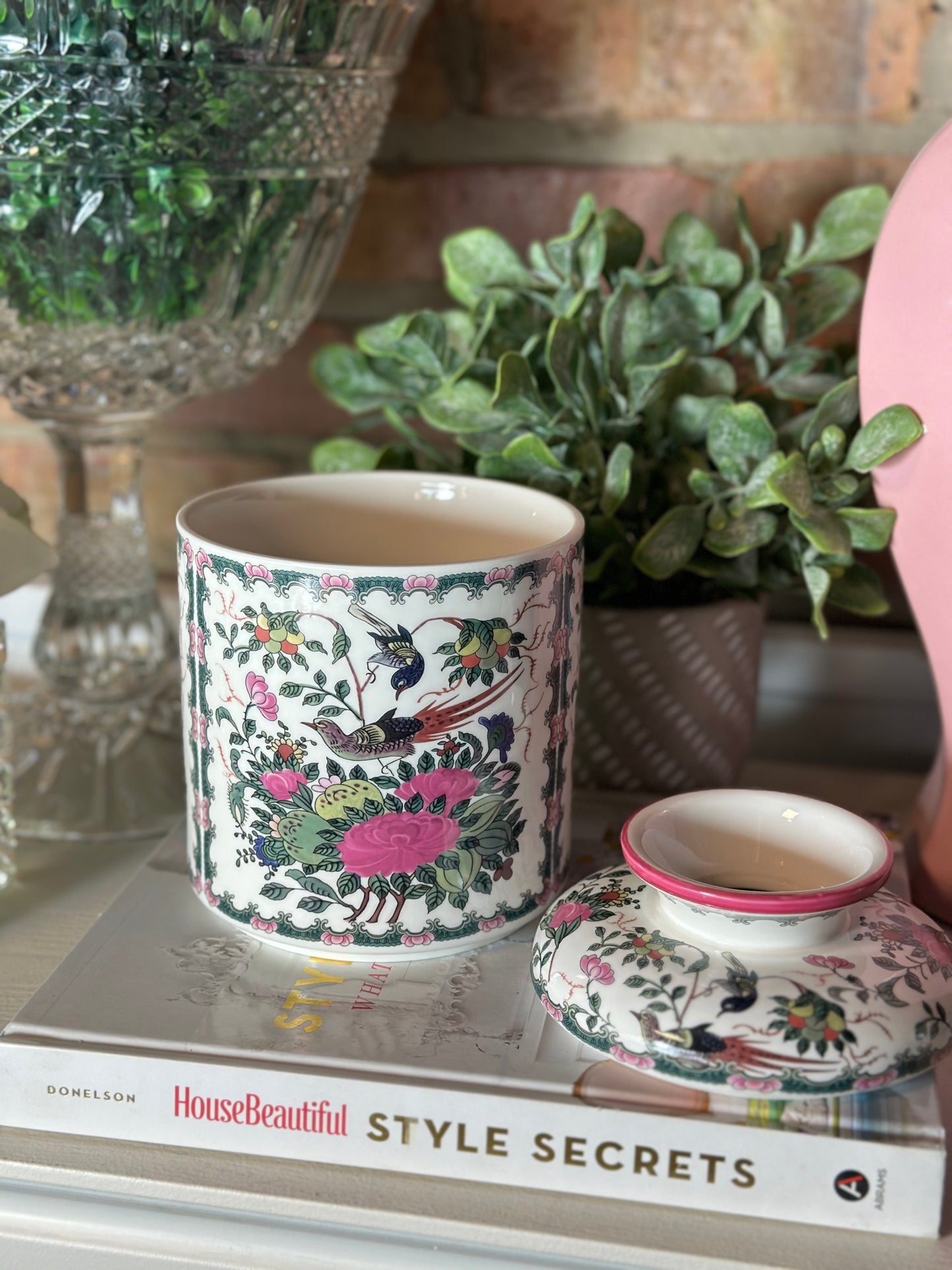 Pink Peony Porcelain Lidded Tissue Box, 5x5x7"