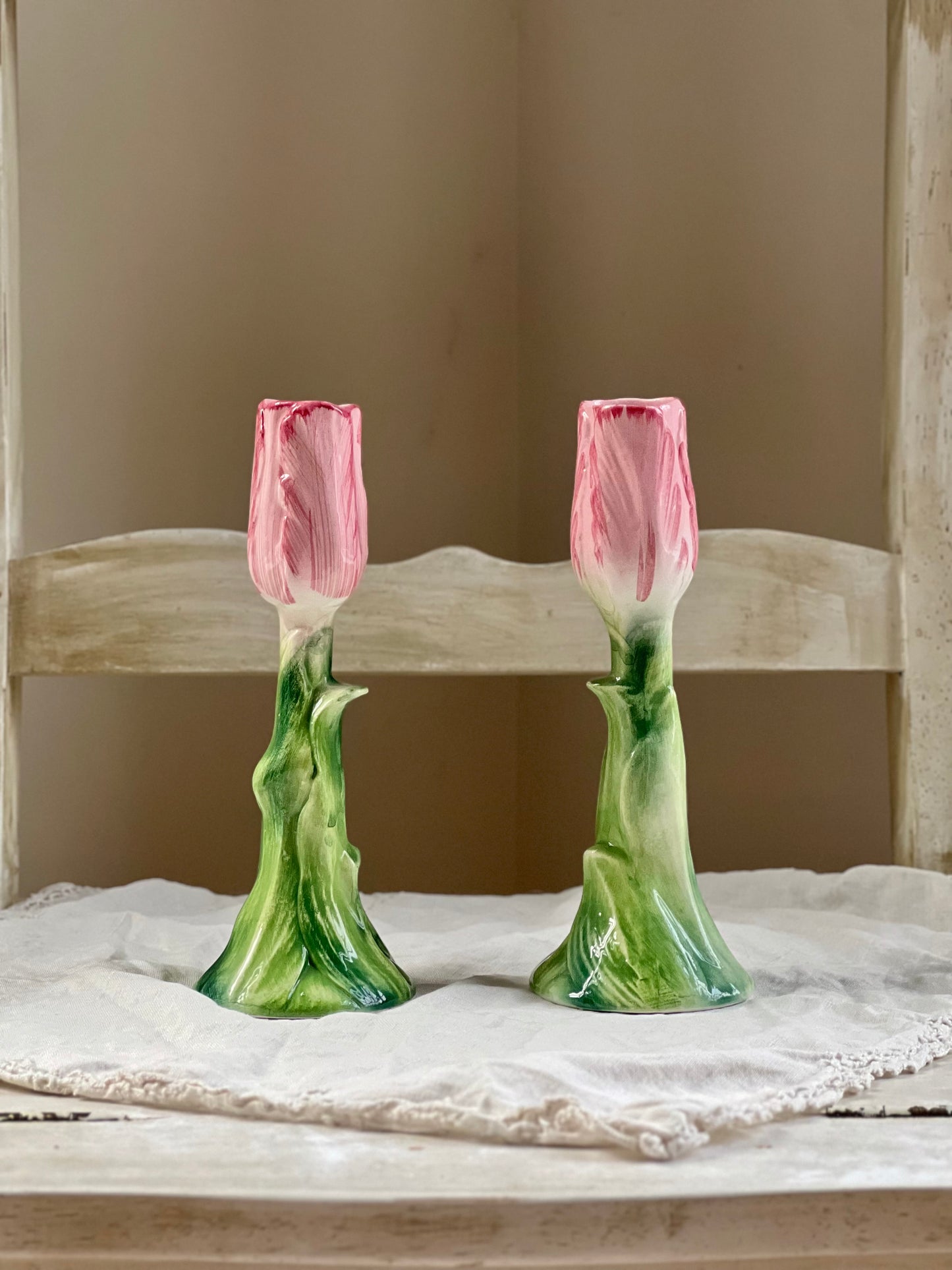 Beautiful Pair of Italian Tulip Shaped Bud Vases - 7.25” tall