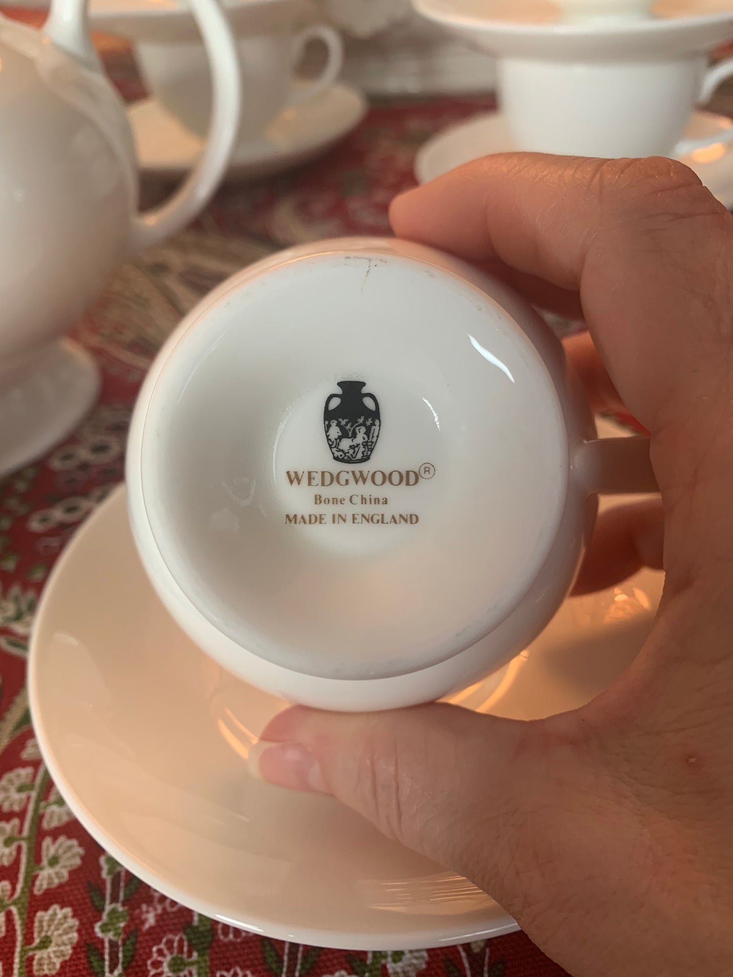 Wedgewood White (Bone) Leigh Shape Footed Cups and Saucers