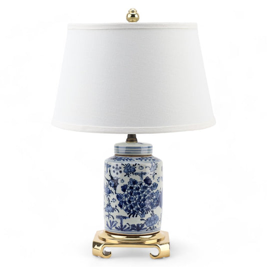 Blue & White Peony Floral Desk Lamp: 12L X 12W X 19H,Small Tea Jar Lamp