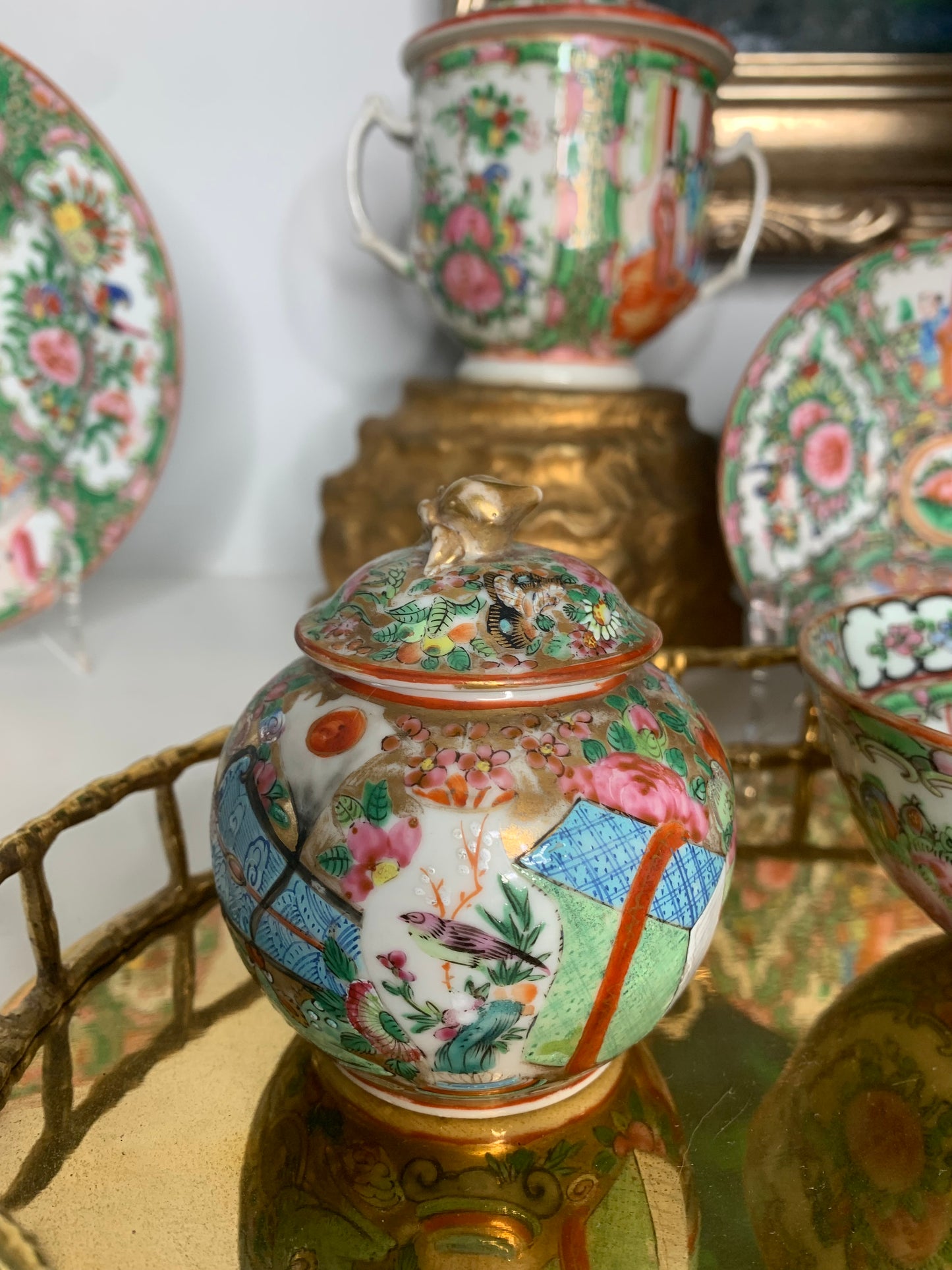 Antique Rose Medallion Lidded Jar