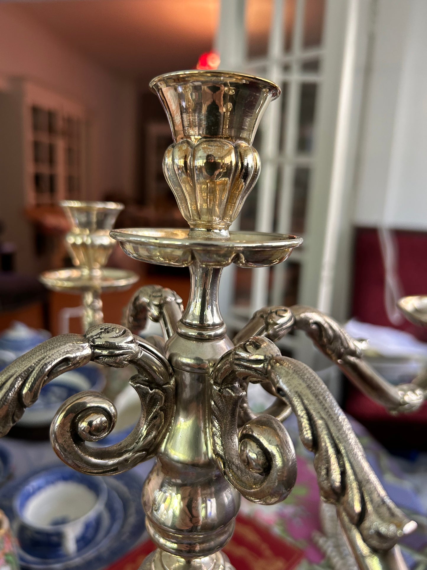 Stunning Vintage Rococo Style  Silverplate Candelabra, 15” Tall -