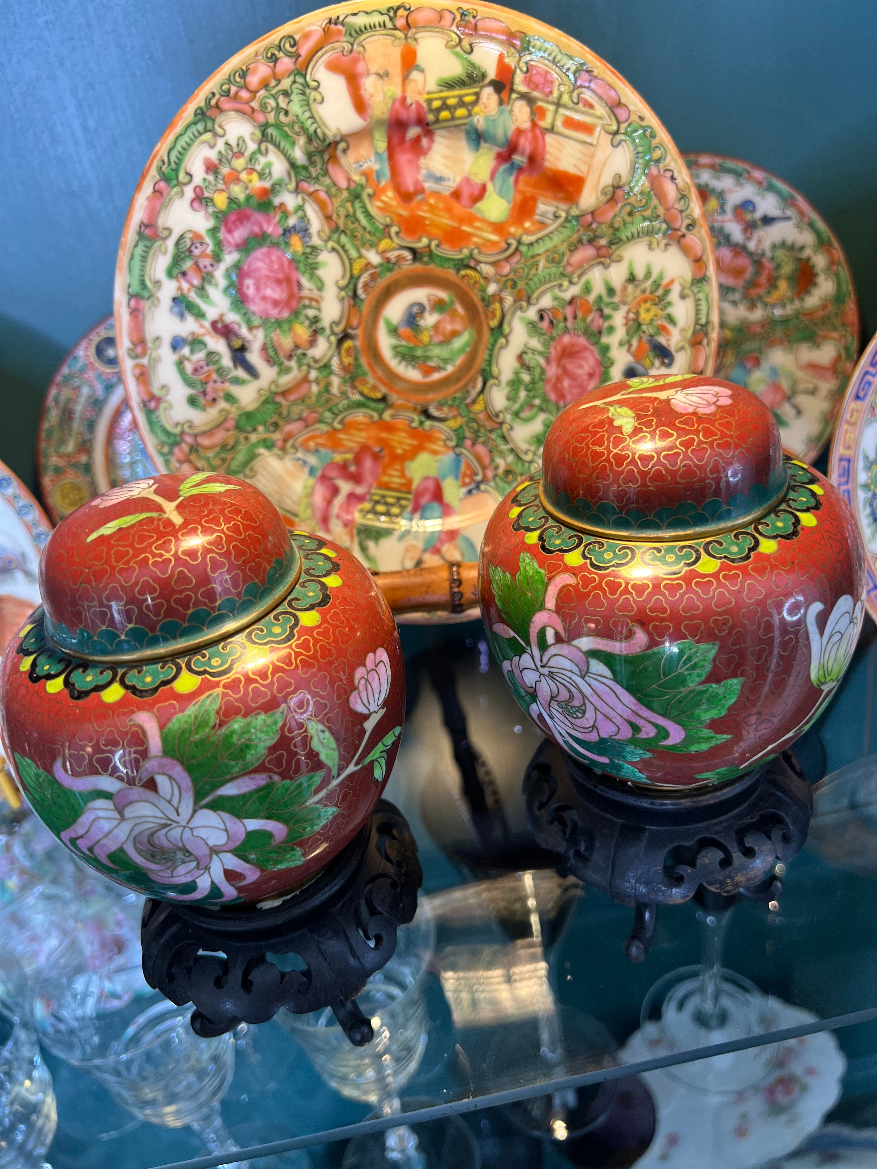 Colorful Ginger store Jar with Wooden Stand