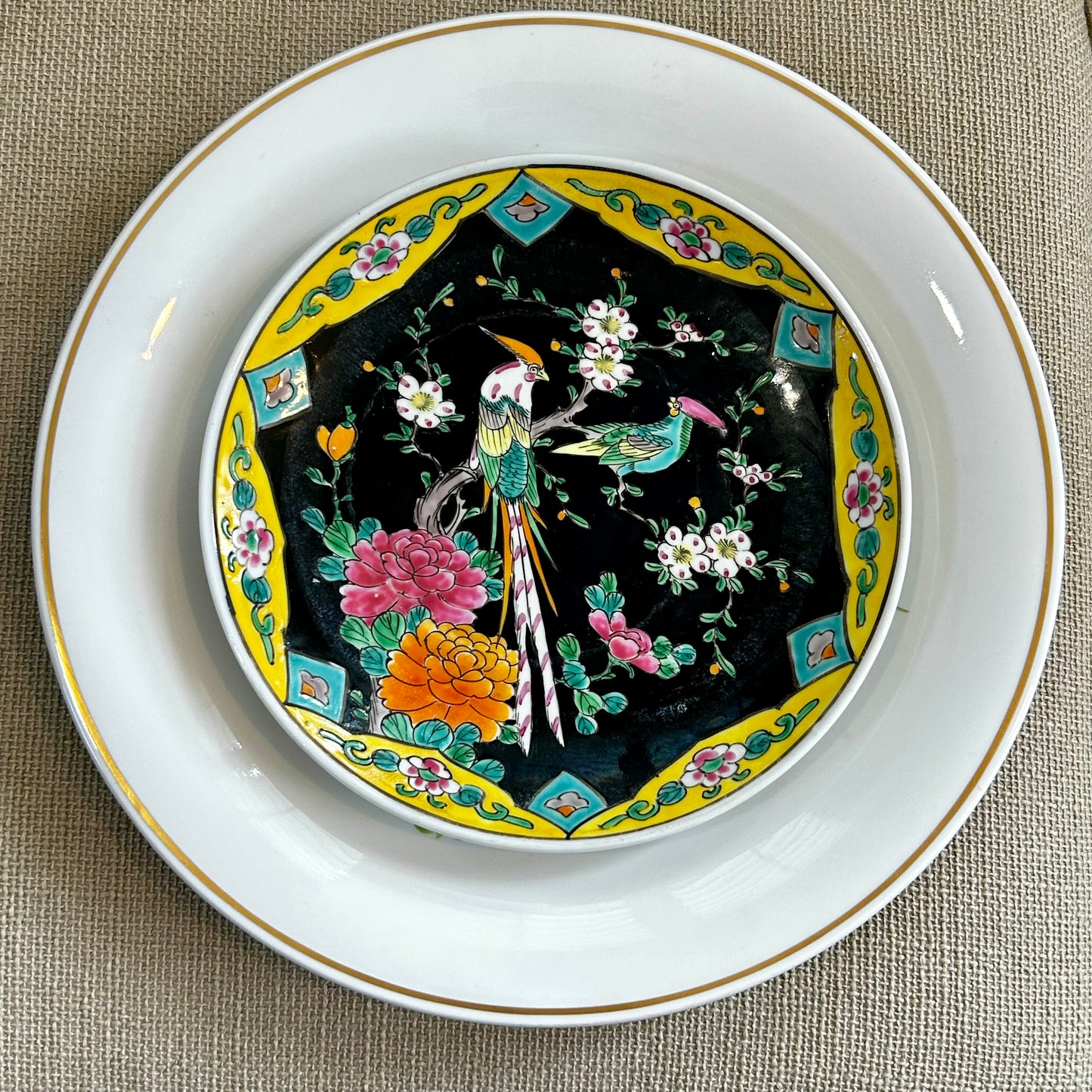 Famille Noire stunning vintage chinoiserie bird plate