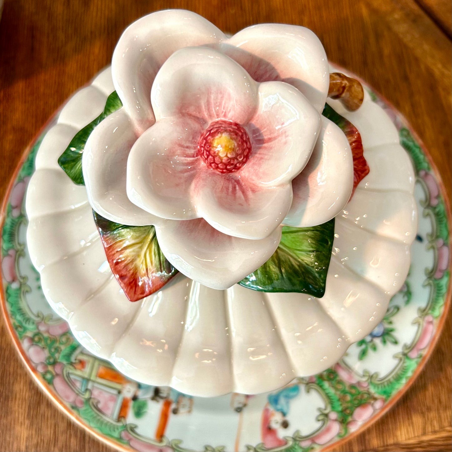 Stunning vintage Fitz & Floyd floral and bamboo lidded jar