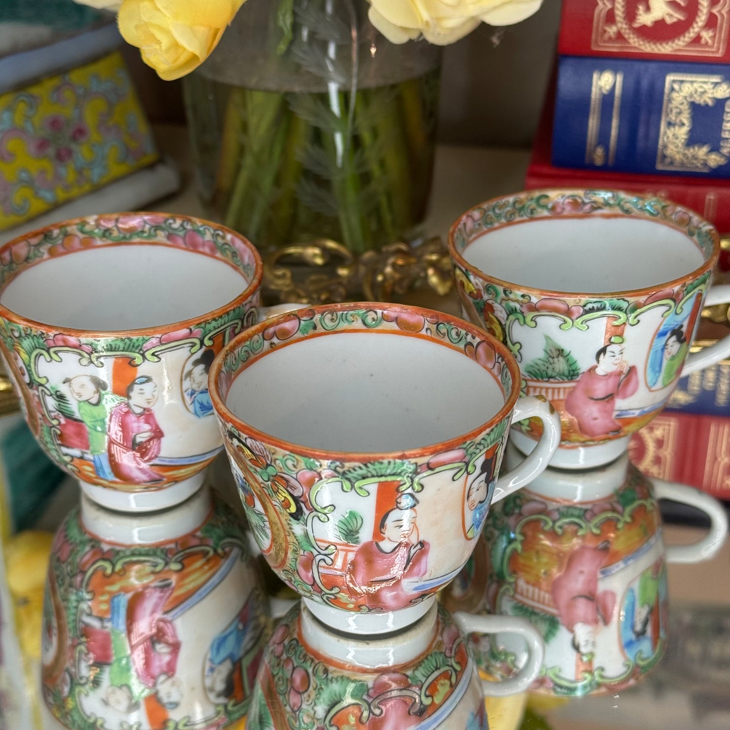 Set of 3 Antique Chinese Rose Medallion Teacups