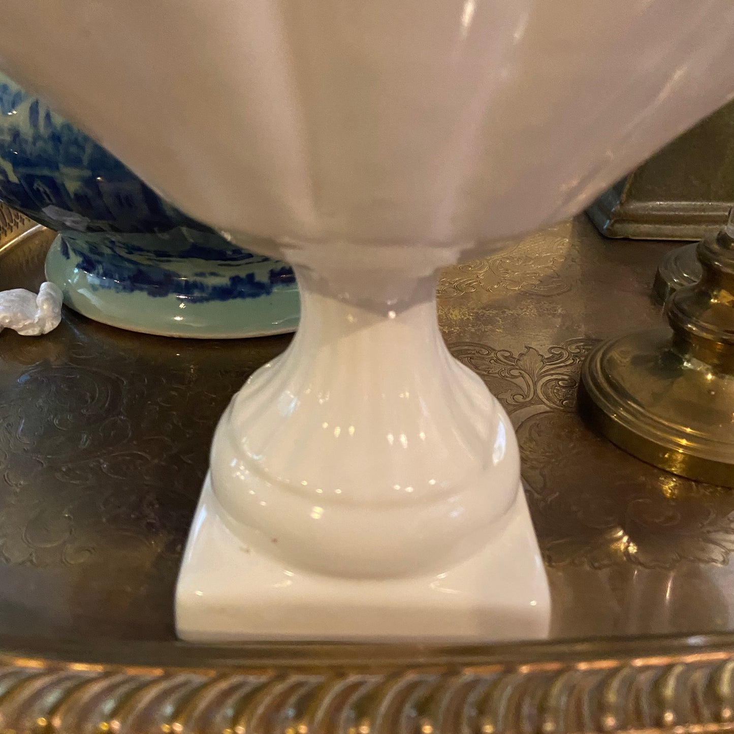 Wonderful white large vintage vase footed bowl Centerpiece