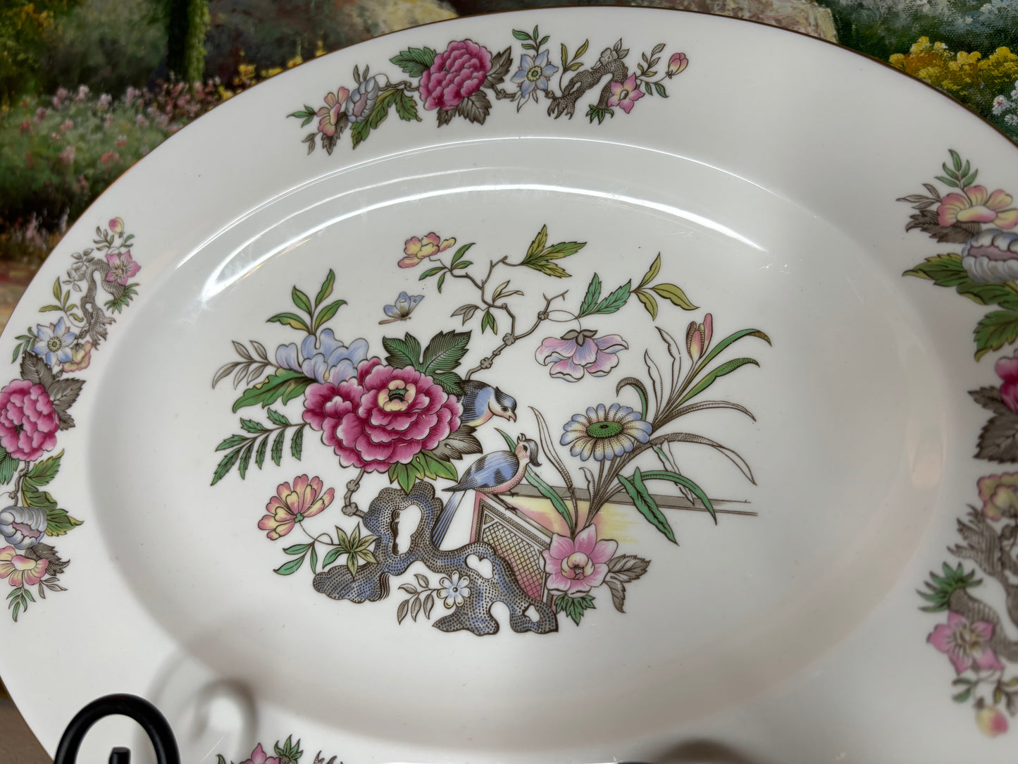 Vintage Wedgwood Cathey platter and Serving Bowl with Gorgeous florals and birds! - Excellent condition!