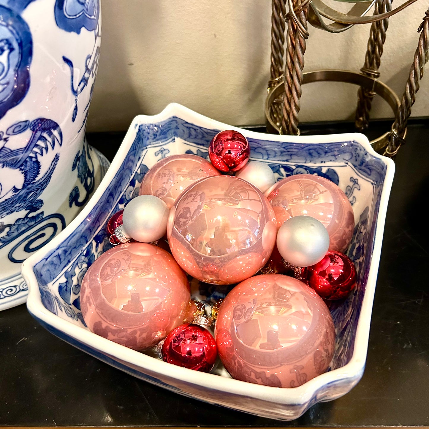 Chic vintage blue & white octagon planter centerpiece bowl