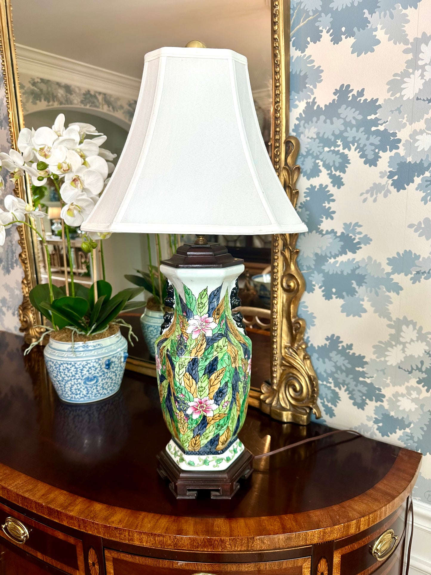 Fabulous Rare Design Vintage Tobacco Leaf Chinoiserie Lamp RM