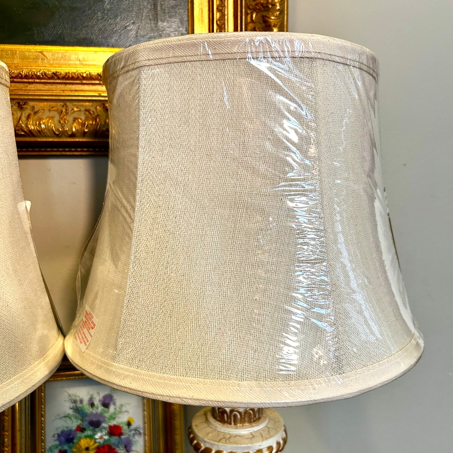 Pair older Vintage gold & ivory boudoir column  Lamps