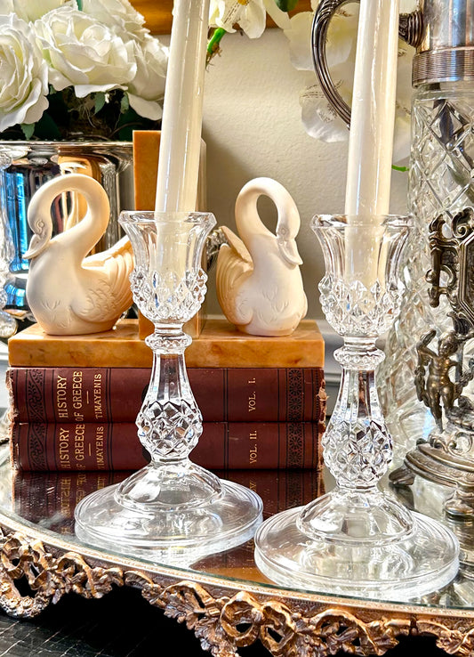 Stunning French designer vintage crystal candlestick holders.