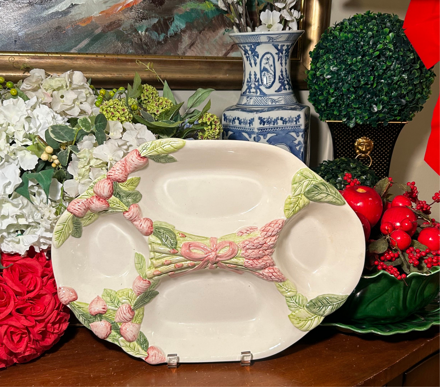 Absolutely delightful massive  Asparagus wrapped in Bows four section serving platter