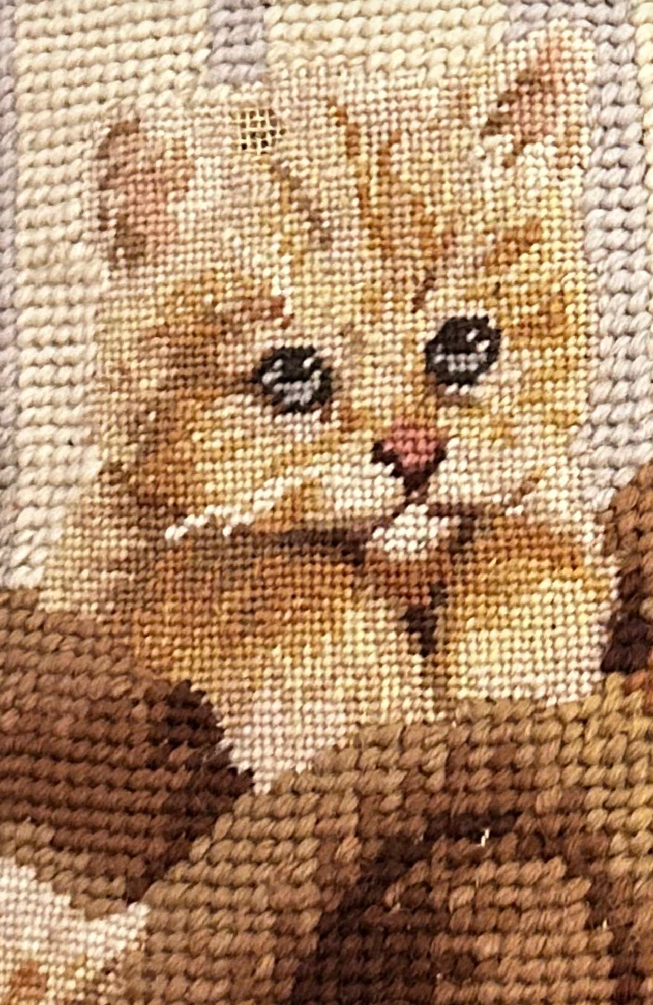 Vintage needlepoint Teddy bear with kitty cats