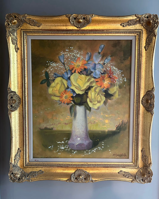 Gorgeous Vintage Flower Painting signed Thomas McLaughlin