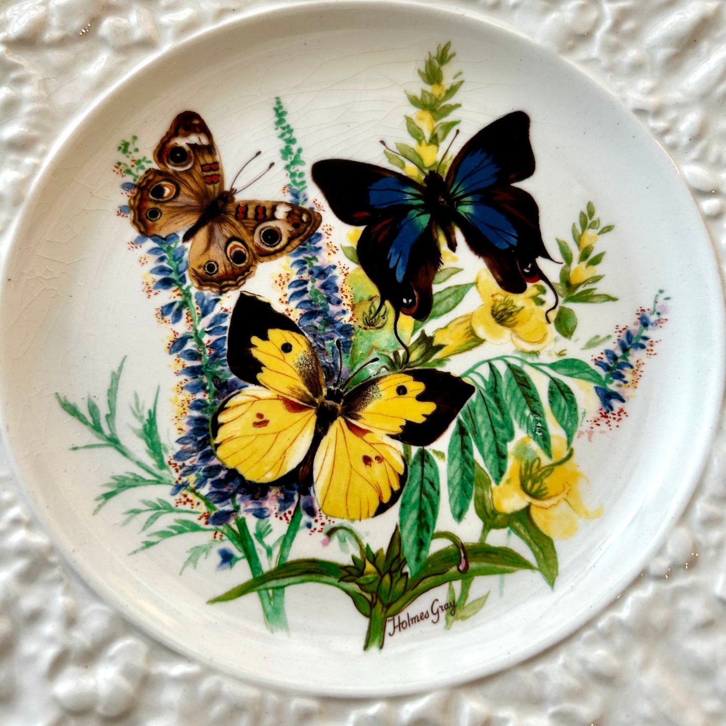 Set of 6 vintage designer butterfly plates By Henry Pausch of England