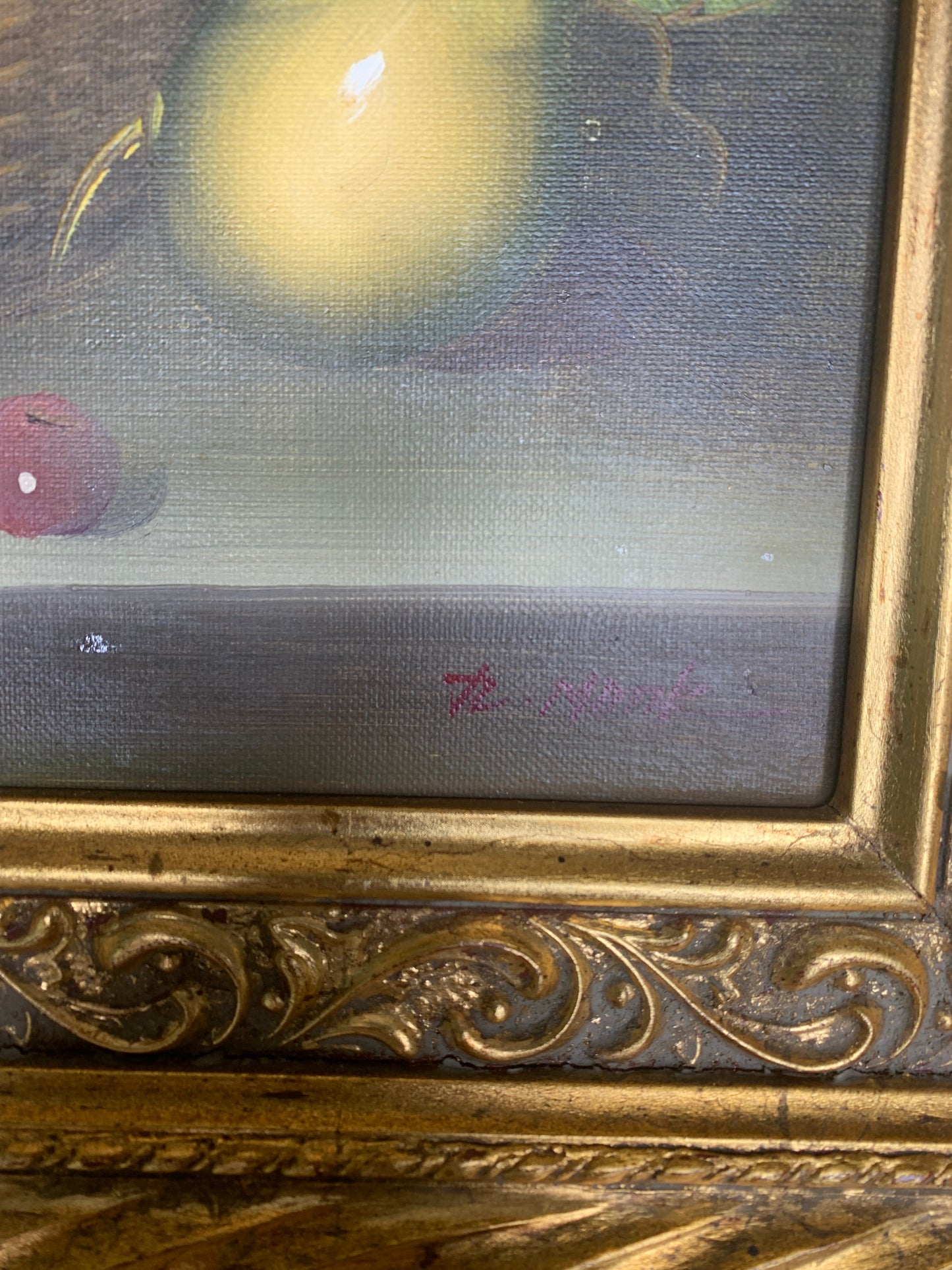 Fruit Still Life on canvas in Gilded Wood Frame