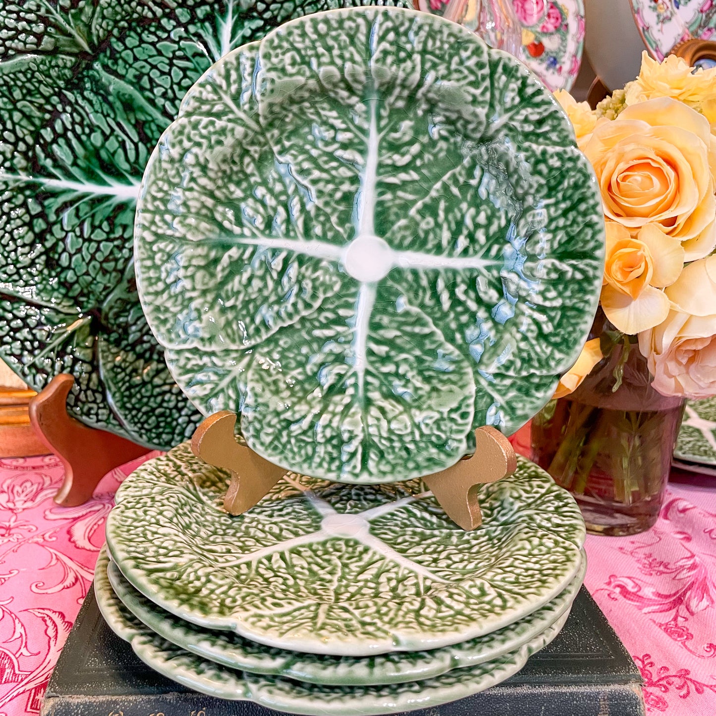 RARE - Vintage Bordallo Pinheiro Green Cabbage Plates (8 available, sold seperate)