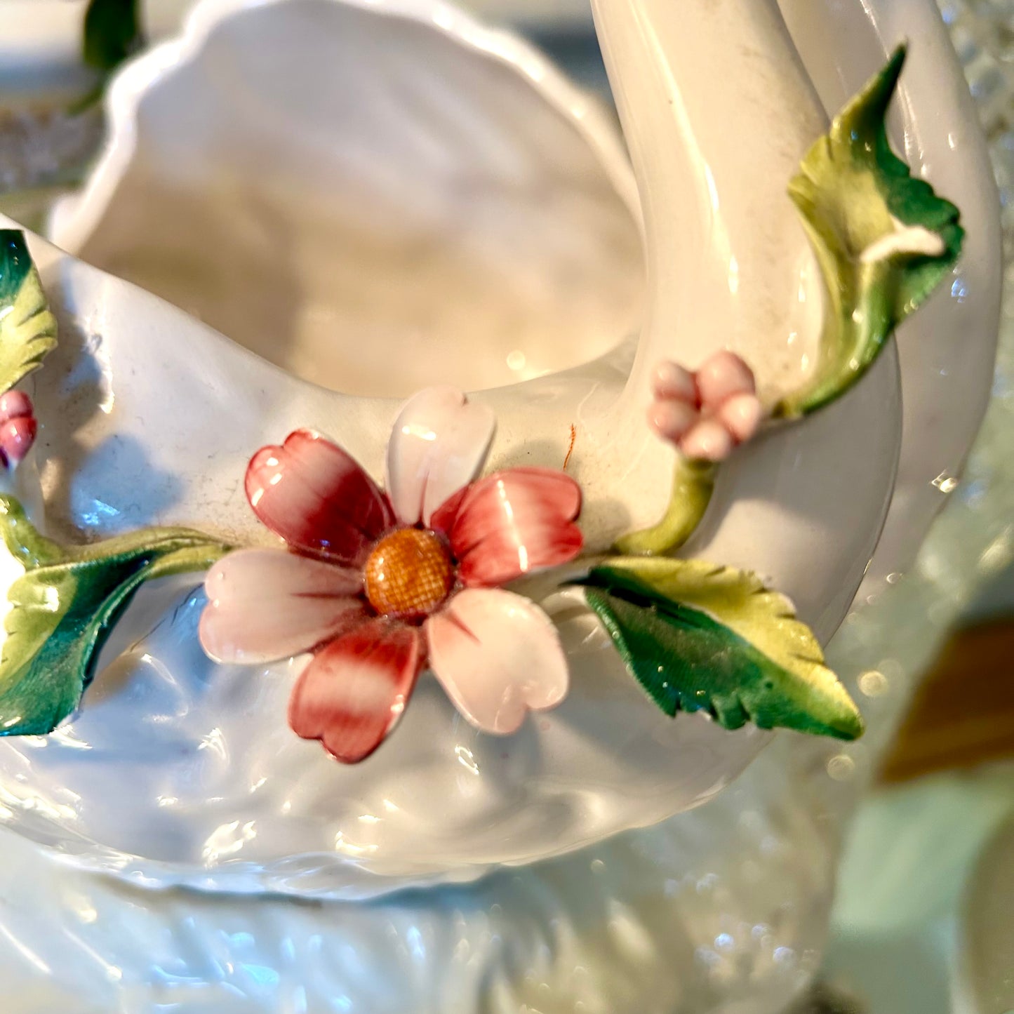 Stunning Italian Swan floral loving pair Italian planter decor