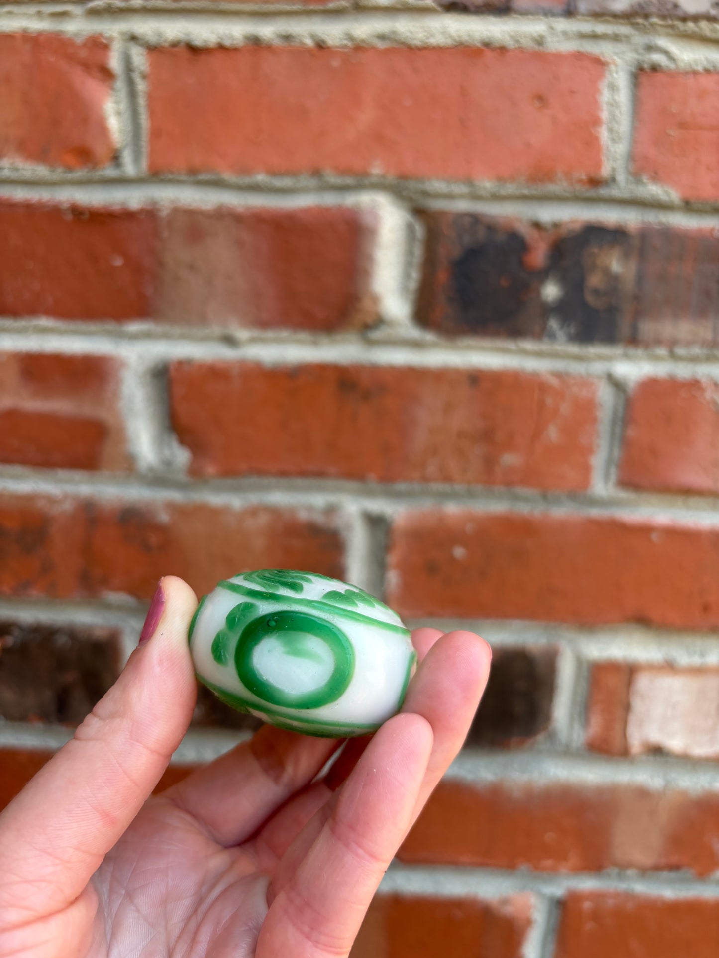 Collectible Chinese Snuff bottle with green overlay and fish!