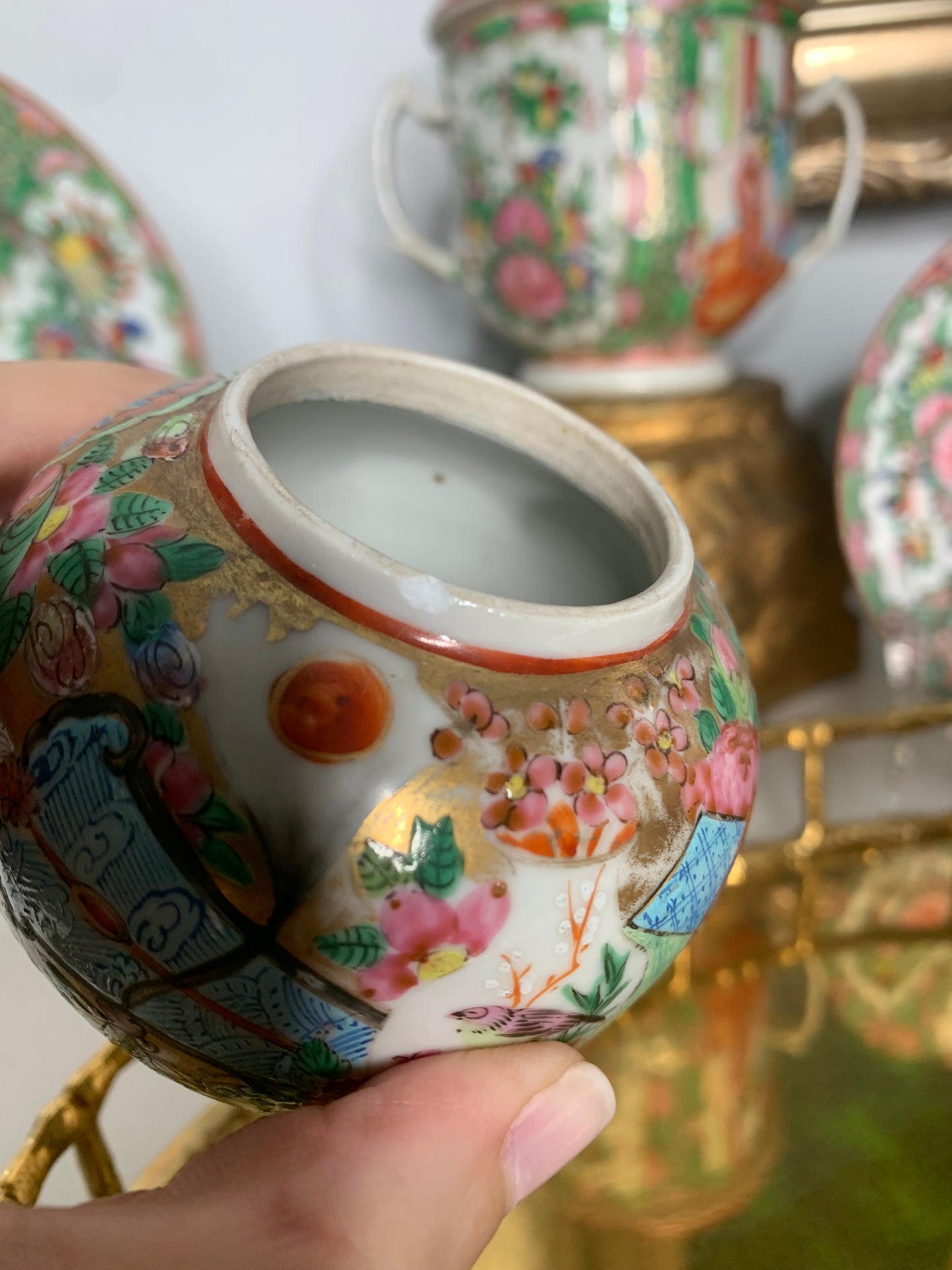 Antique Rose Medallion Lidded Jar