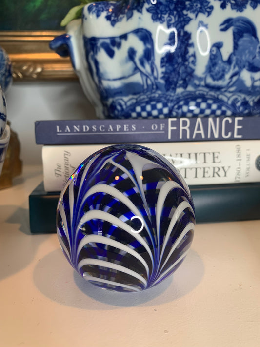 Cobalt Blue and White Swirl Paper weight