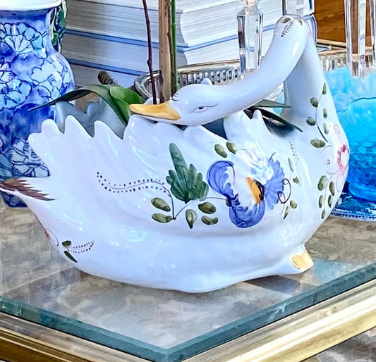 Spectacular Vintage white swan centerpiece planter. made in Portugal