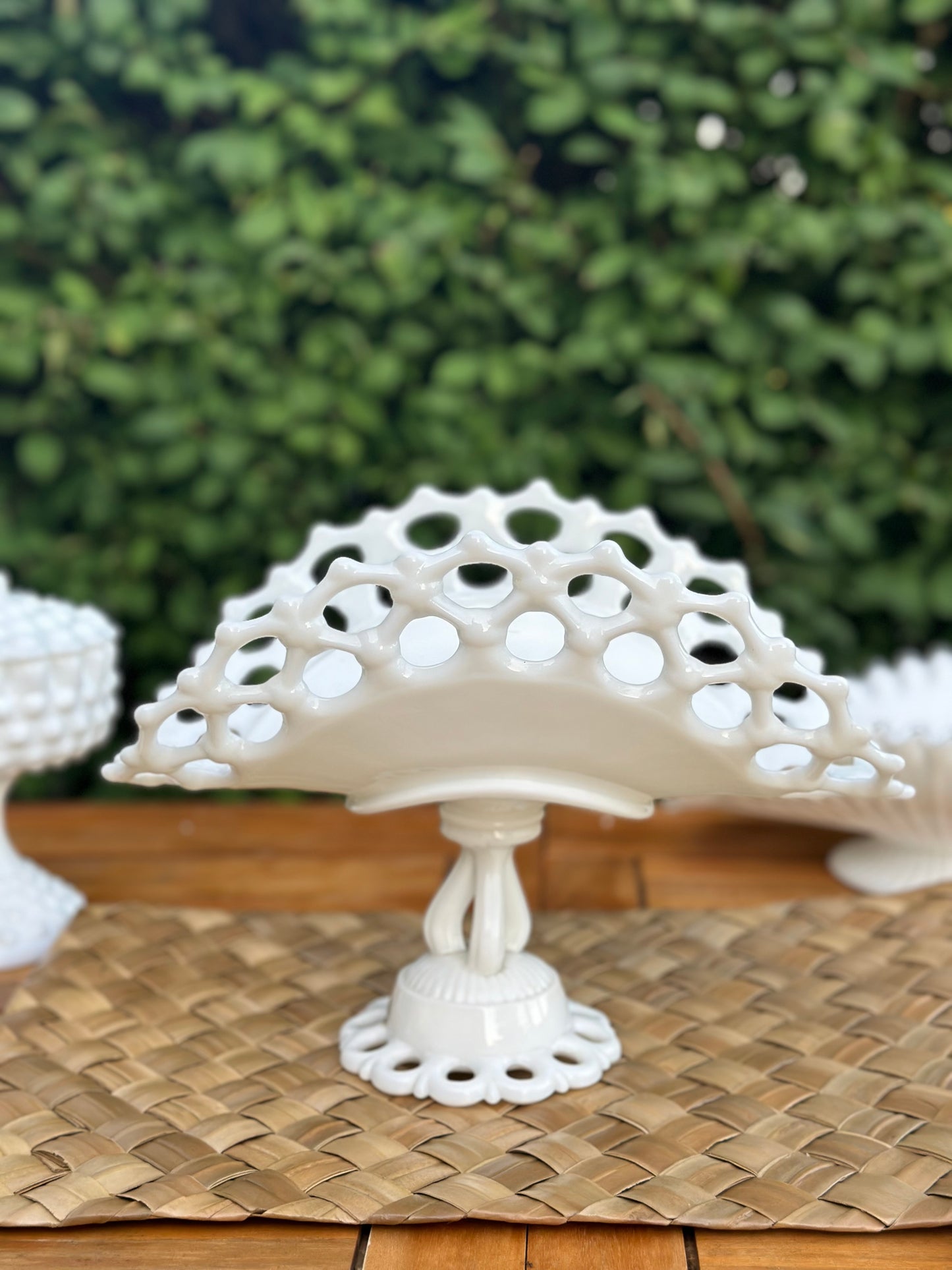 Vintage Westmoreland Lattice Milkglass Fruit Stand, 11 5/8" Wide - Pristine!