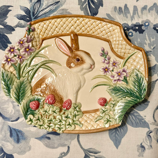 Vintage Fitz & Floyd majolica style cabbage bunny rabbit platter