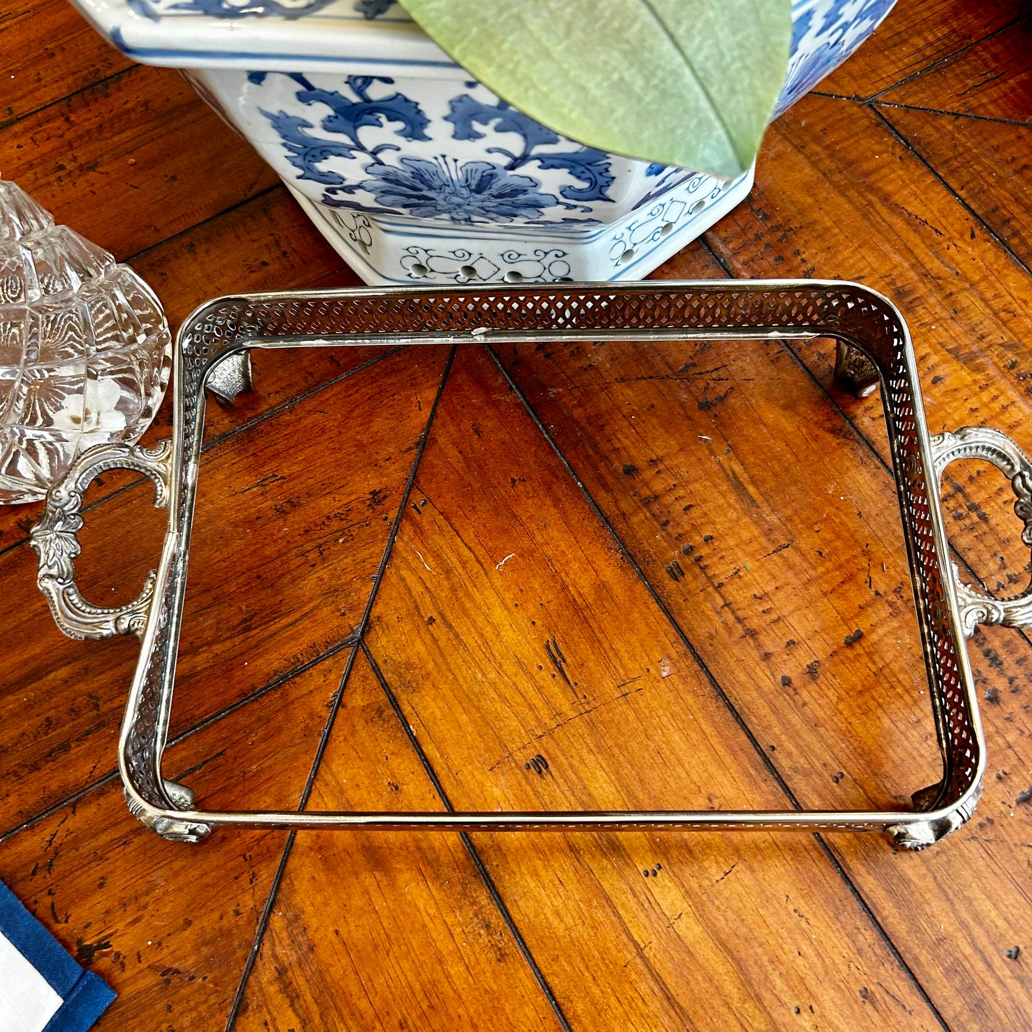 Vintage silver plate baroque  casserole pan holder for serving