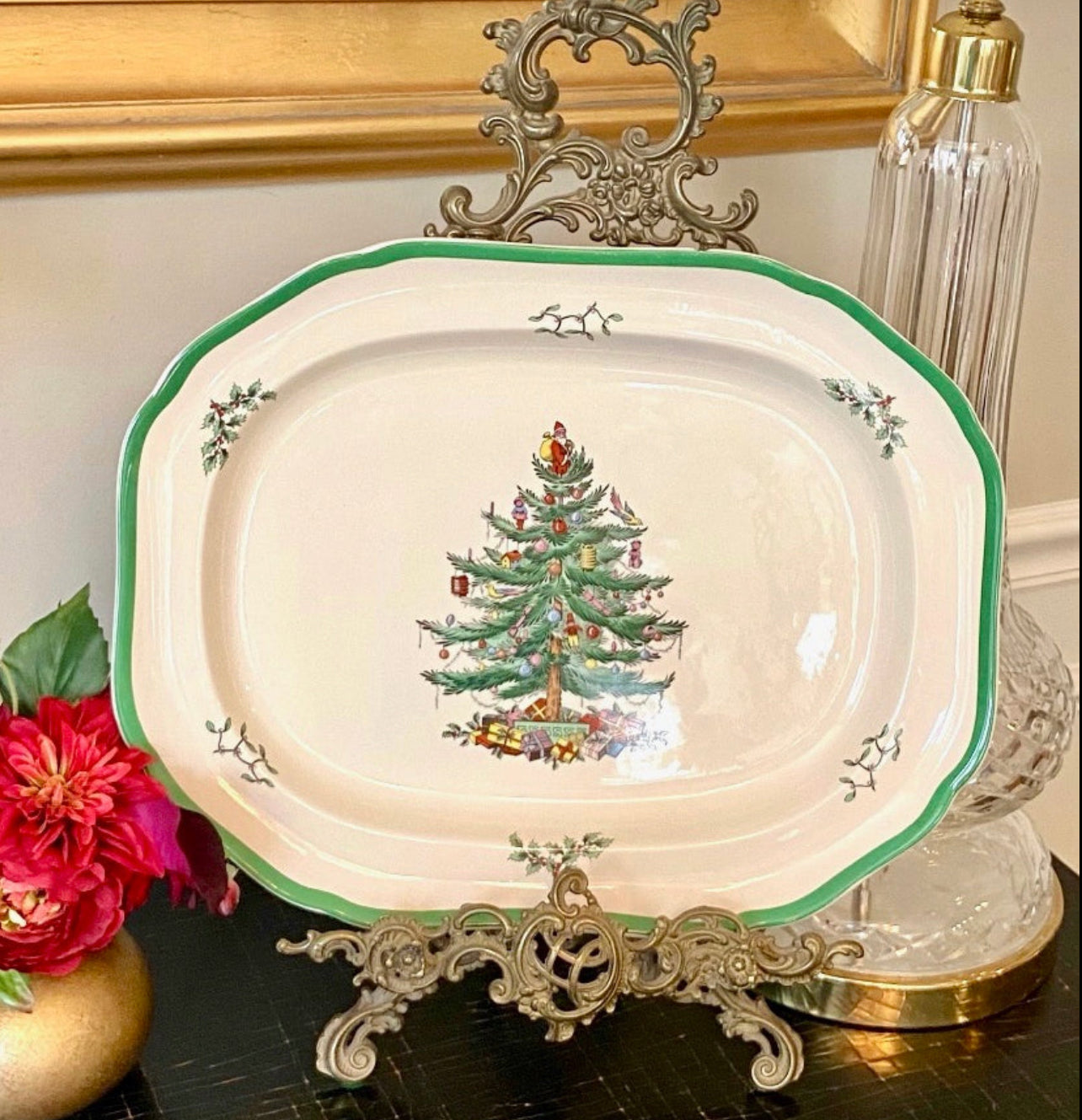 Massive Vintage Spode “Christmas Tree” large serving platter, 16x11”